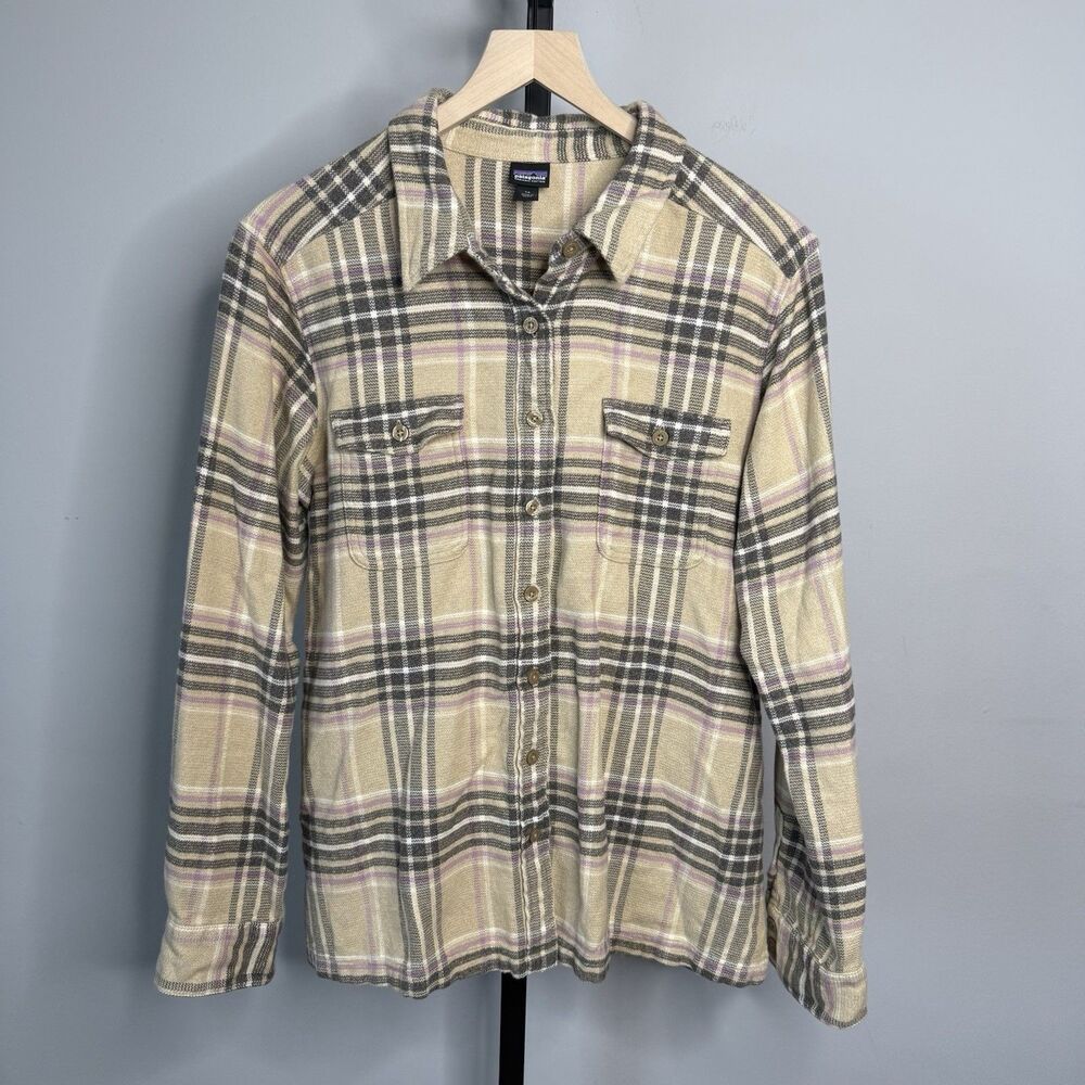 Patagonia Long Sleeve Fjord Flannel Button Up Shirt Mojave Khaki Size 14